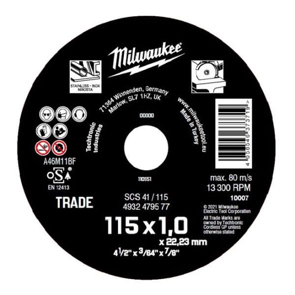 Disco Corte Metal Trade 115x1.0 Mm Ref,4932479577 Milwaukee