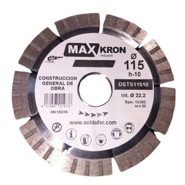 Disco Diamante General Obra ø115mm H-10mm Ref,01dsts11510 Maxkron