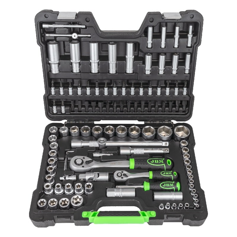 225814-8435034540482-MALETA-LLAVE-VASO-JGO-108-PZ-CARRACA-1-4-1-2-REF-54037-JBM- TOOL CASE SOCKET WRENCH SET 108 PCS+RATCHET 1/4-1/2'' REF,54037 JBM - Image 1